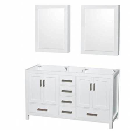 Wyndham Collection Sheffield 60 In. Double Bathroom Vanity In White- No Countertop- No Sinks- And Medicine Cabinets WCS141460DWHCXSXXMED